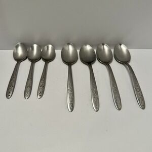 7 Flatware Sears Roebuck Wood Dale Stainless Sunflower 4 Tablespoons 3 Teaspoons